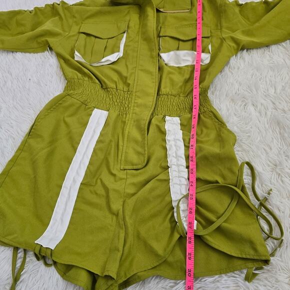 AKIRA The Truth Chartreuse Ruched Utility Romper NWT Small - Picture 13 of 16